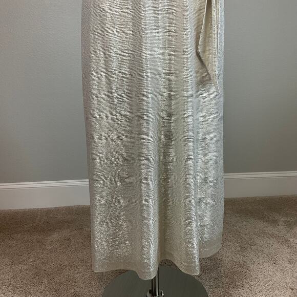 Ralph Lauren Gold Metallic Halter Wrap Cocktail Dress Sleeveless Women’s 16 - Picture 9 of 12